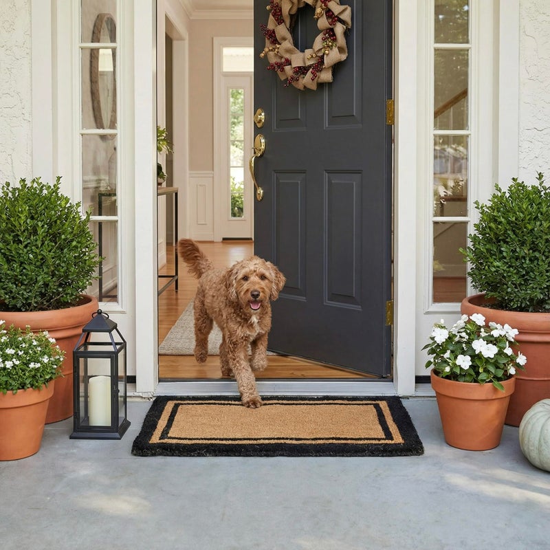 Kempf Black Border Coir Doormat with Non Slip Backing, 22" x 36", Heavy Duty, Natural Fiber Entrance Welcome Front Door Mat, Outdoor Indoor Use - Image 1
